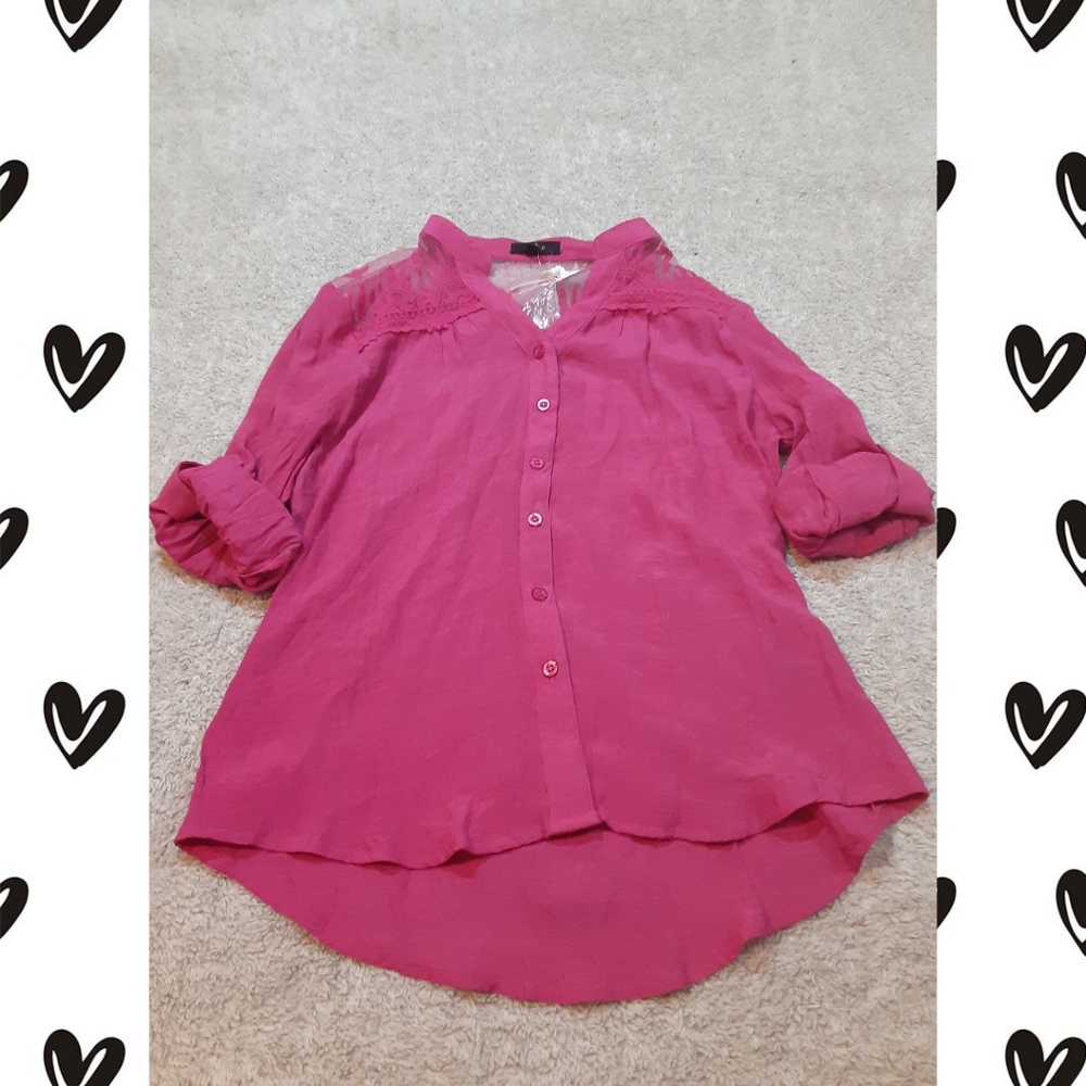 Cute Hot Pink Button Up Strings On Back NWT L